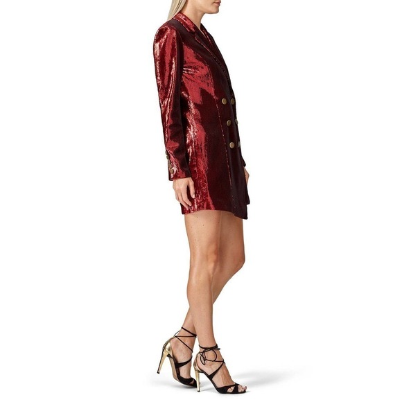 Retrofete Selena Dress Sequin Jacket Double Breasted Long Sleeve Red Size S - Picture 5 of 11